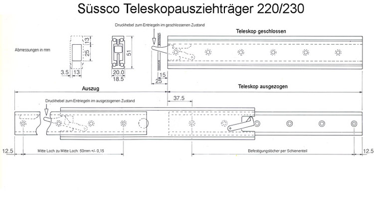 Süssco GmbH & Co. KG Regalsysteme Teleskopschiene 220 - 230 03